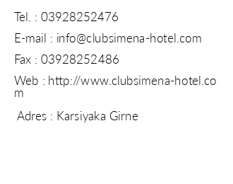 Club Simena Hotel iletiim bilgileri